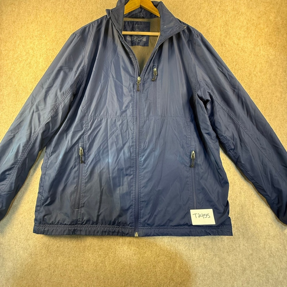 LL Bean Mens Navy Blue Full Zip Mesh Lined Windbreaker Jacket Medium Reg